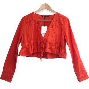 🌈 6/$60, NWT, Zara Boho Style Top, Orange, Large